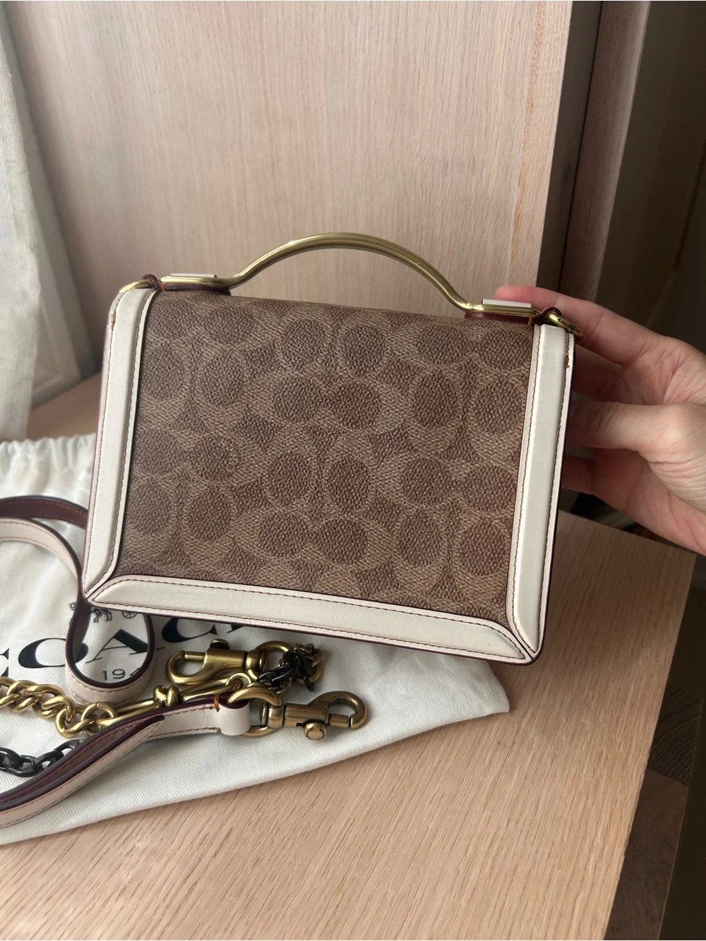 Coach👜Riley Top Handle 18 In Signature Canvas 73934 Tan Chalk Vintage y2k